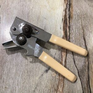 Vintage Swing-A-Way Manual Can Opener USA 7” Chrome Yellow Handles